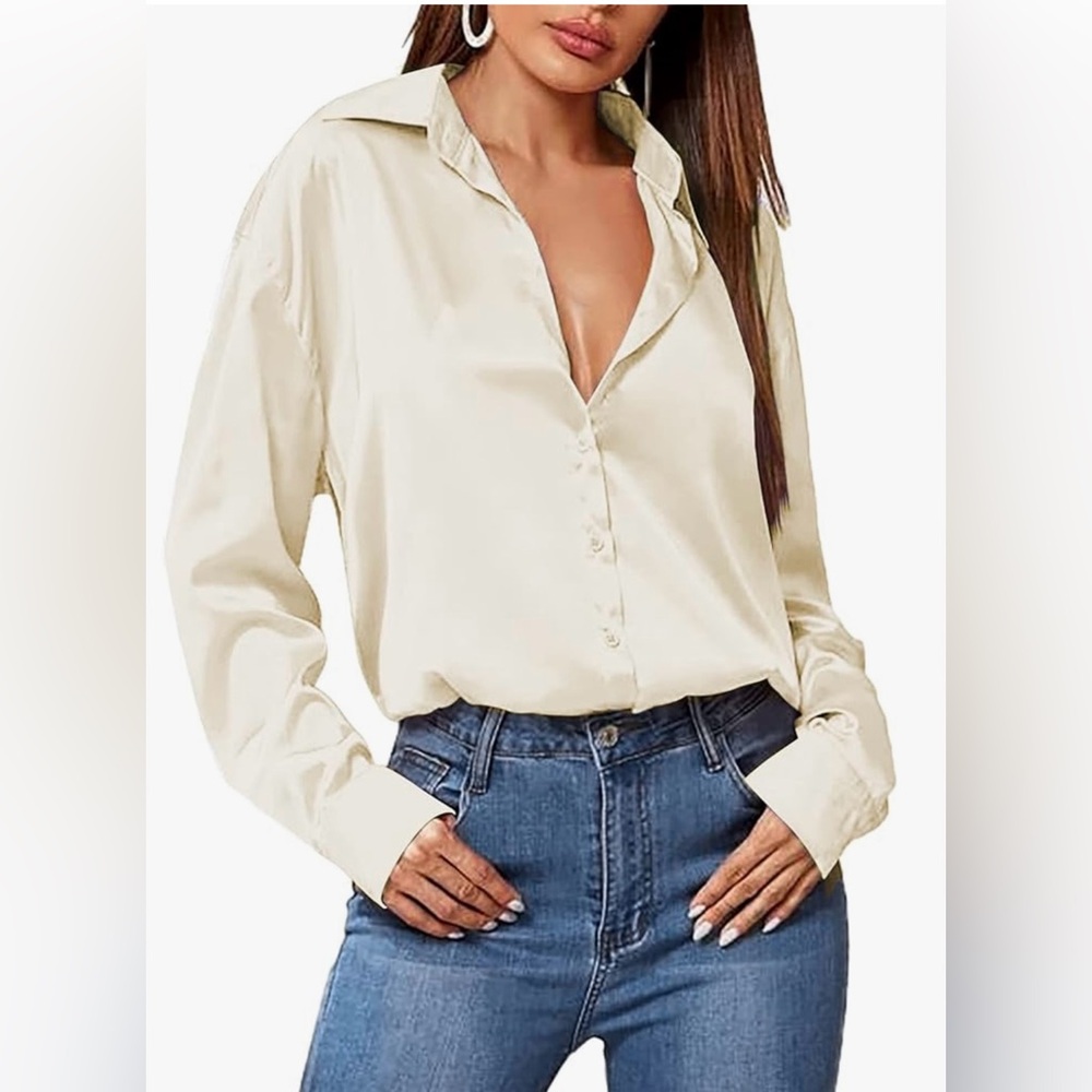 NWT Satin Silk Women
Button Down Shirt Long Sleeve
